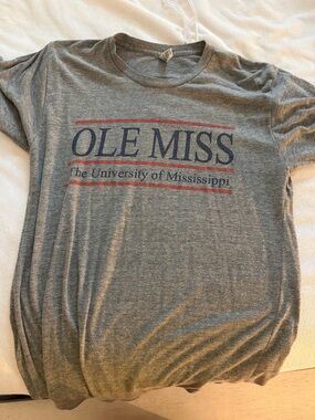 American Apparel Gray "OLE MISS" Short Sleeve Tee with Red and Navy Print